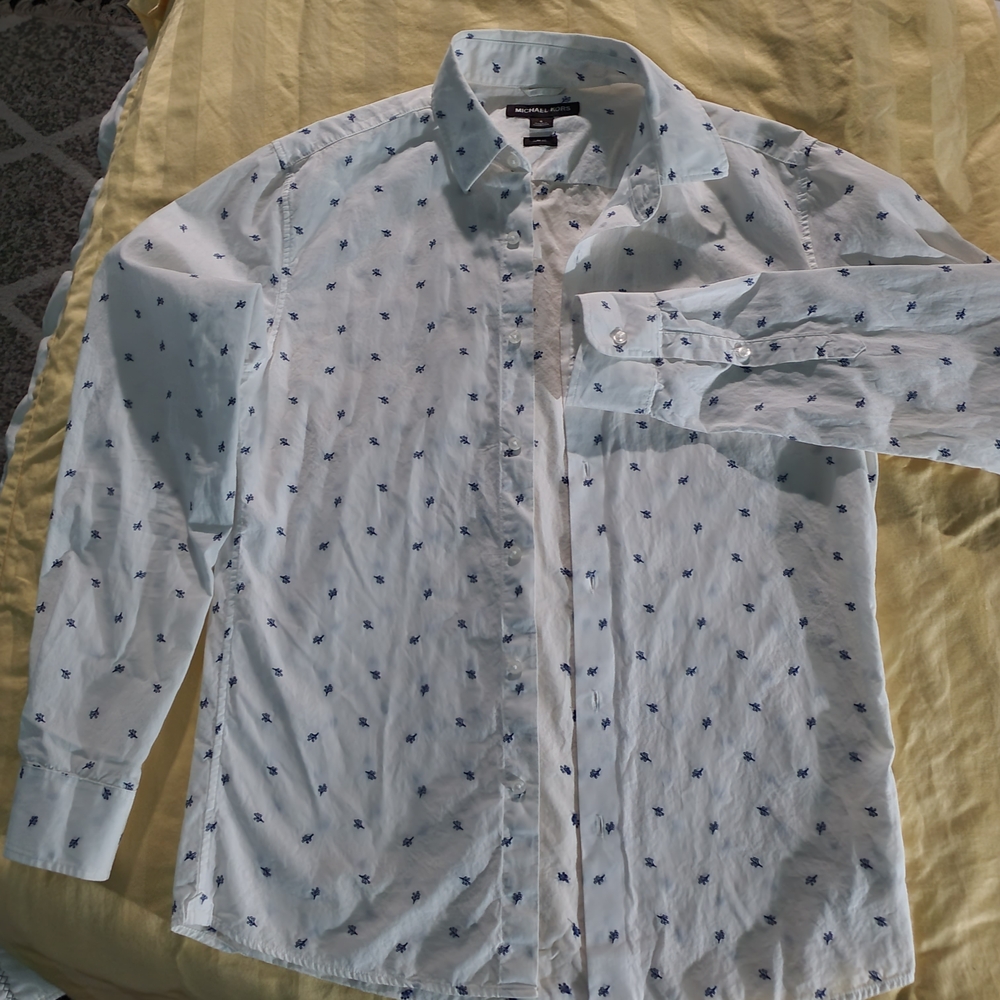 MICHAEL Michael Kors White Shirt with Blue Patterns